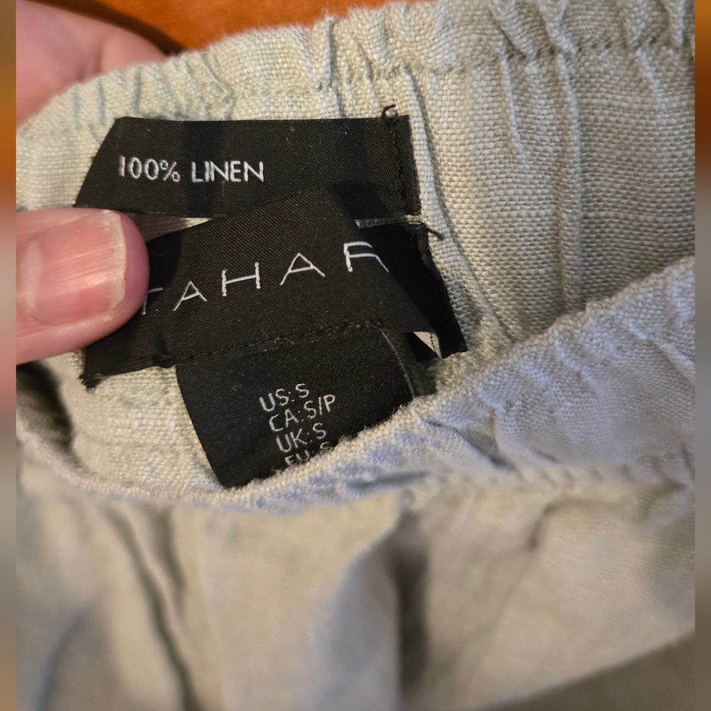 Tahari Light Sage Linen Pants - Picture 2 of 3